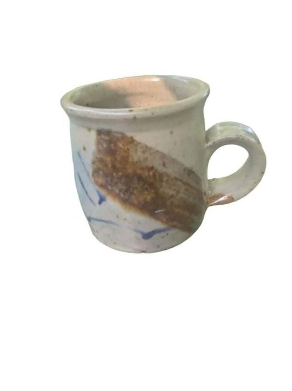 Hand Thrown Stoneware Ceramic Mug with Brown and Blue Glaze, Signed